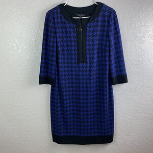 Isabella Demarco Tahari Levine  Black and Blue Houndstooth  Knit SHift Dress